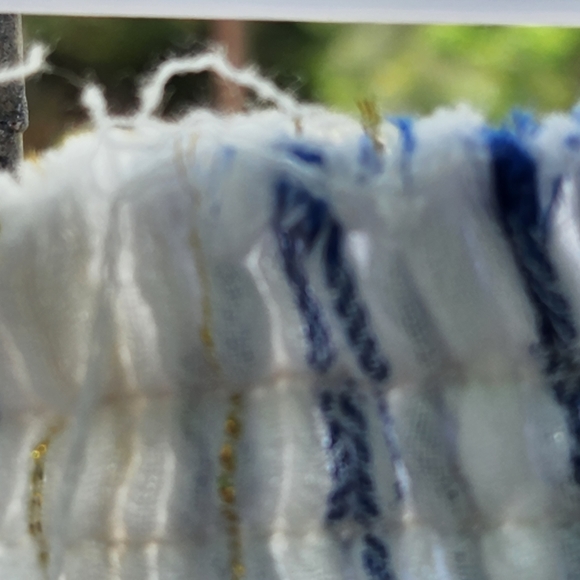 SURF GYPSY BOHO STYLE CROP COVER UP. OR TOP WHITE WITH BLUE AND GOLD STRIPES - Picture 4 of 10